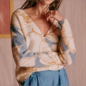 EUC Sezane Lisette Floral Cardigan Sweater